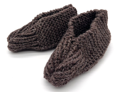 Cozy Hand Knit Brown Yarn House Slippers   Unisex Large Adult Size