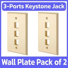 2 Pack 3 Keystone Jack Wall Plate 1-Gang Face Plate Three Holes Wallplate Ivory