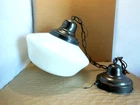 VINTAGE 1930's MILK GLASS SHADE SCHOOL HOUSE CEILING LIGHT FIXTURE 14" DIA.