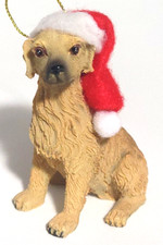 HANDPAINTED 3" GOLDEN RETRIEVER DOG WEARING SANTA HAT CHRISTMAS TREE ORNAMENT