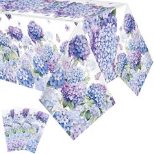 3 Pcs Spring Hydrangea Plastic Tablecloths Watercolor 54 x 108 Inch Rectangle