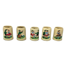 Vintage Miniature German Stein Ceramic/Stoneware Mugs Set of 5 - 2" Tall Tiny