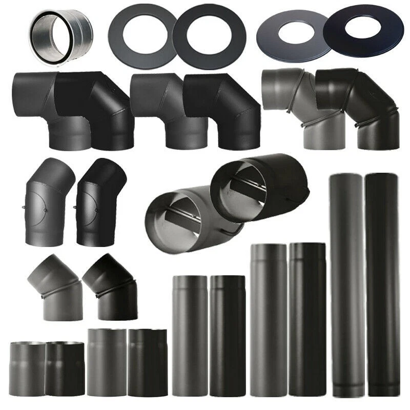 KAMINSTORE24 Tubo stufa 150 mm canna fumaria 2 mm canna fumaria curva nero grigio tubo di scarico camino ginocchio
