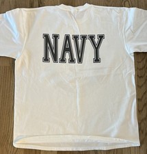 Vtg US Navy T Shirt Men 90s Large White Made in USA Military Logo Short Sleeve