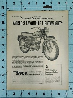 1962 BSA Bantam Super D7 175cc Motorcycle Ad Motor Cycle Original Print Vtg