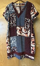 Next Women's Linen Blend Purple/Blue Dress Size 14 Short Sleeve V Neck