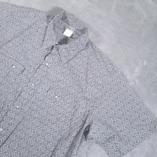 Wrangler Wrancher Shirt Mens XL Gray Geometric Short Sleeve Pearl Snap Western
