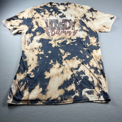 Howdy Western Graphic T-Shirt Mens XL Bleached Acid Wash Navy Tan Tee Retro Y2K