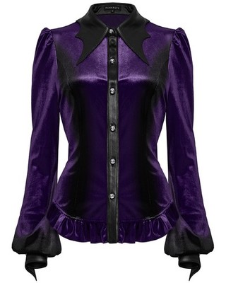 Punk Rave Daily Life Gothic Farbverlauf Samt Fledermauskragen Bluse Top Lila Schwarz