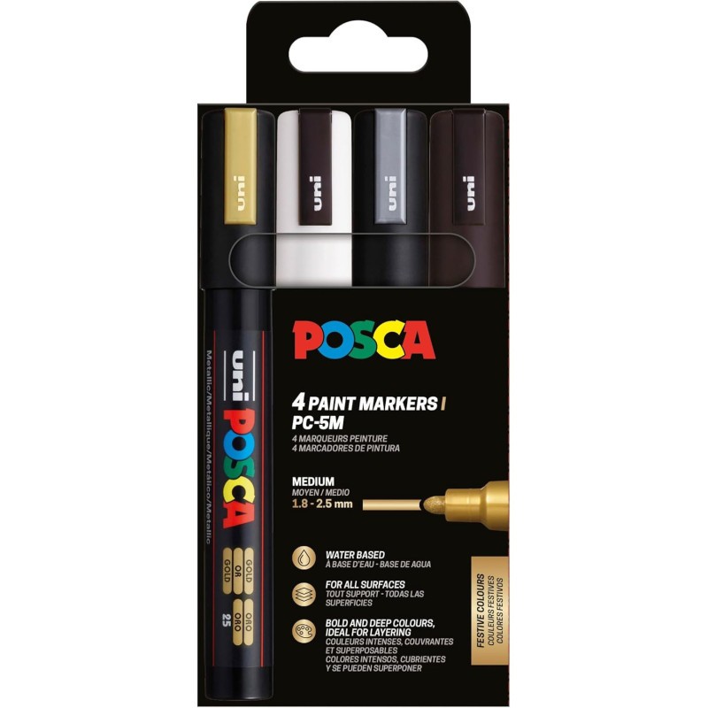 Pochette POSCA PC5M feutres peinture acrylique pointe moyenne nuances festives