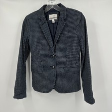 J Crew Womens Schoolboy Blazer Size 00 Preppy Navy White Polka Dot Academia
