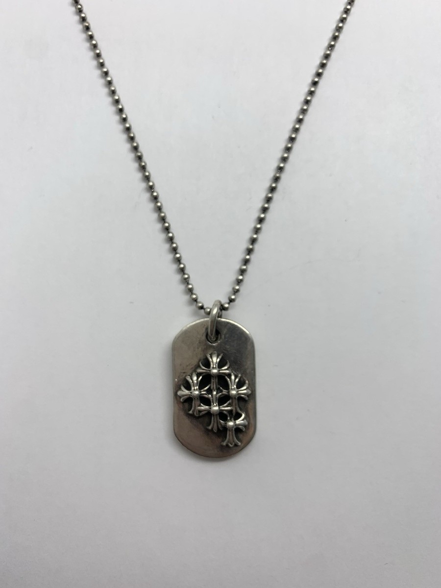 Chrome Hearts Silver 925 Dog Tag Pendant Necklace Cross Ball Chain