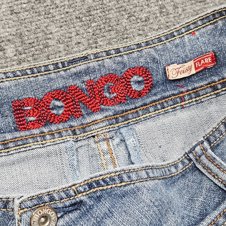 Pantalones de mezclilla Bongo Feisty acampanados 28x32 lavado claro Y2K tiro bajo 3 botones patinador Foto 2 de 4