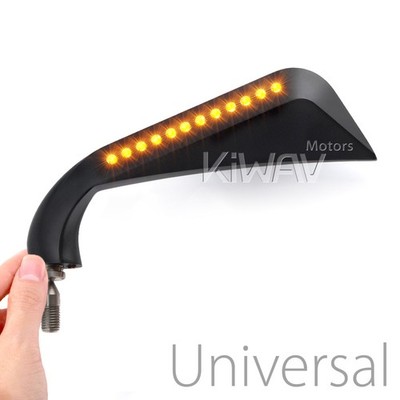 KiWAV mirror AXE black 12pcs LED turn signals 10mm thread fits custom chopper