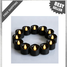 Battery Operated Votive Candles LED Flameless Tealights Set of 12 Black