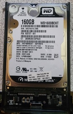 WESTERN DIGITAL SCORPIO BLACK 160GB 2.5'' SATA EXTERNAL HARD DRIVE WD1600BEKT