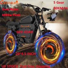 6000W Electric Motorcycle 60V 43AH Electric Dirt Bike 20 4.5" Electric Bicycle