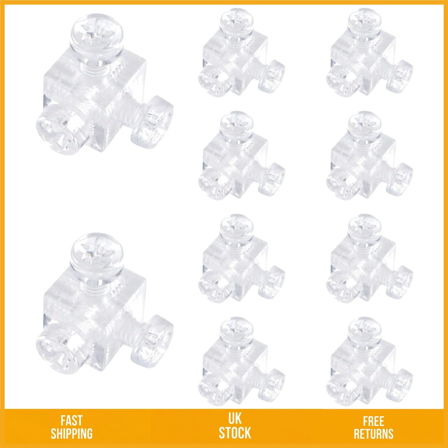 Sturdy Clear Acrylic 6 Hole Cube Corner Brackets Joint Brace 10mm 10 Pieces