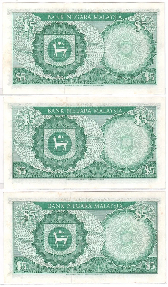 Mazuma *M5818 Malaysia Ismail 2nd $5 A/66 026097-099 3 Running AU *Foxing - Image 3 of 3