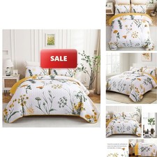 Dobuyly Yellow Quilt Queen Size Set Floral Botanical Quilt Bedding Set 3 Pieces