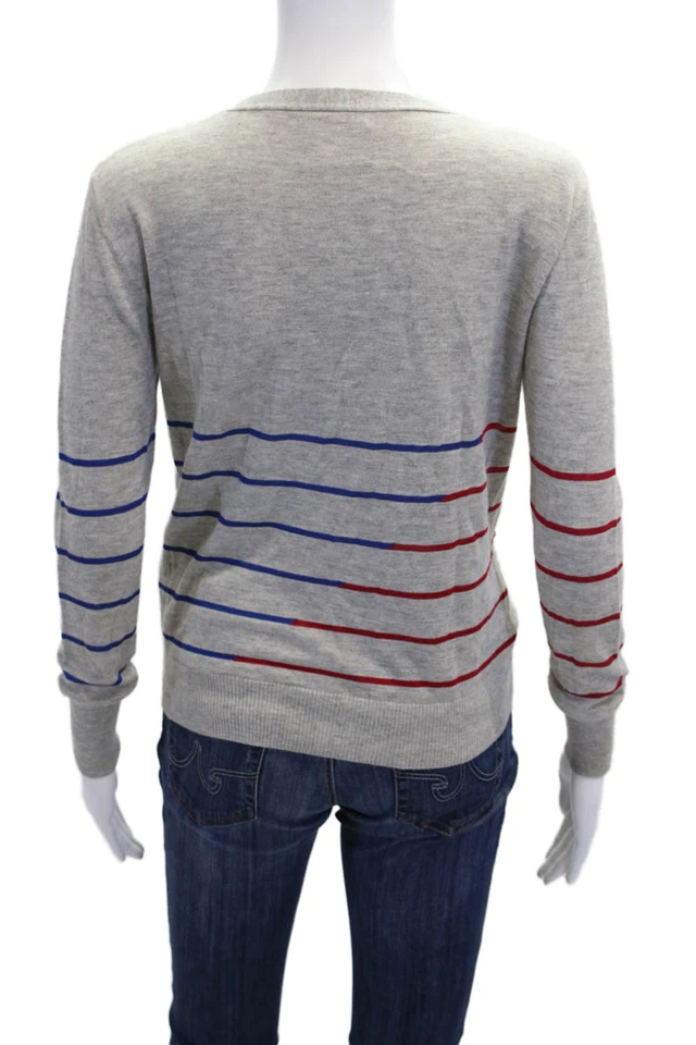 Boy. Band Of Outsiders Womens Silk Cashmere Striped Cardigan Gray Size 1 - Image 3 of 4