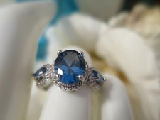 2Ct Blue Oval Cut CZ Split Shank Engagement Wedding Ring In 925 Sterling Silver