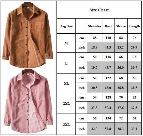 Camisa de pana para hombre Chaqueta de manga larga Informal Top Solapa Retro Calce ajustado Bolsillo - Imagen 6 de 15