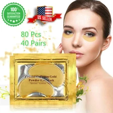 80pc 24K Gold Crystal Collagen Eye Mask Patch Gel Wrinkle Anti Aging Dark Circle