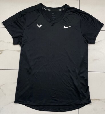 Nike Tennis Rafael Nadal Challenger Dri-Fit V-Neck Tennis Shirt Mens Large Black