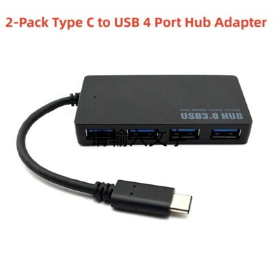 2-Pack Type C to USB 4 Port Hub Splitter 5Gbps 3.0 For PC Mac Laptop Flash Drive