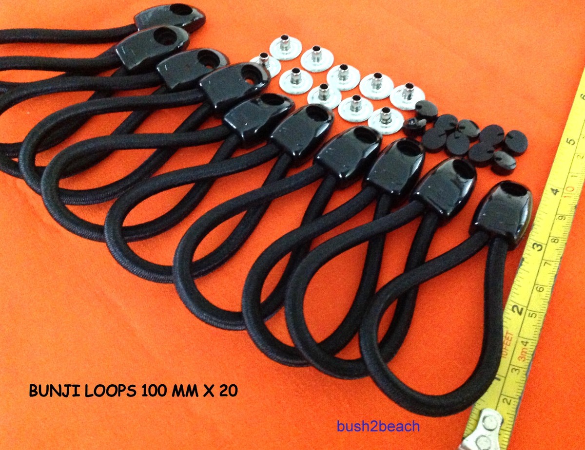Bungee Loops - 100mm - 20 Pack - Bunji Tonneau Ute Marine Repair Loop With TOOL - Foto 2