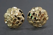 Real 10K Solid Yellow Gold 11.5MM Diamond Cut Round Nugget Stud Earrings.