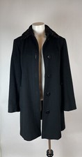 VTG 80s SCAASI black 100 merino wool  Lamb Fur trim Heavy Coat 4, LOTS OF LINT