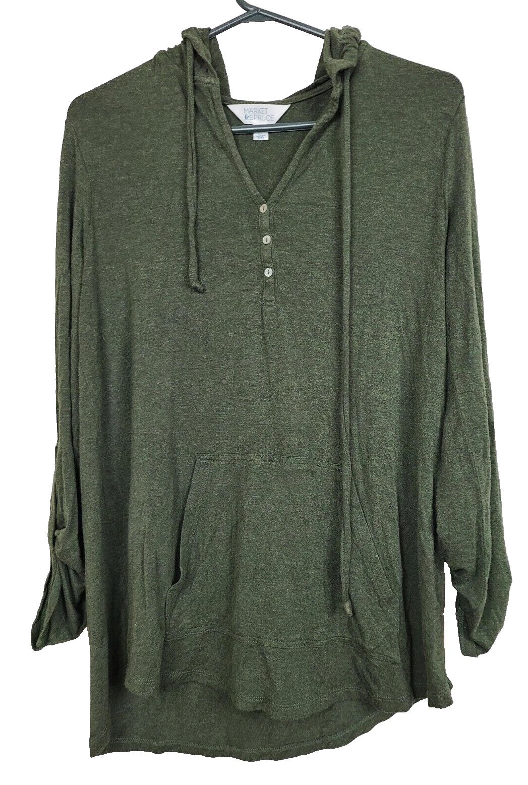 Market & Spruce Stitch Fix Womens Henley Hoodie Medium Olive Green Soft Knit Top