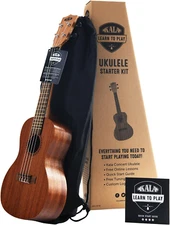 Official  Learn to Play Ukulele Concert Starter Kit, Satin Mahogany – Includes O