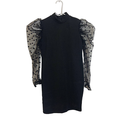 Girls Mock Neck Dress with Puffy Polka Dot Mesh Sleeves Black Size 11-12yr | eBay Girls Mock Neck Dress with Puffy Polka Dot Mesh Sleeves Black Size 11-12yr | eBay