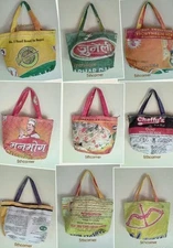 RECYCLED Rice Sack Bag Shopping Purse Small Tote Handmade Nepal Fair Trade 