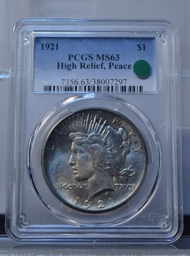 1921 $1 PEACE SILVER DOLLAR PCGS MS63 HIGH RELIEF UNITED STATES COIN