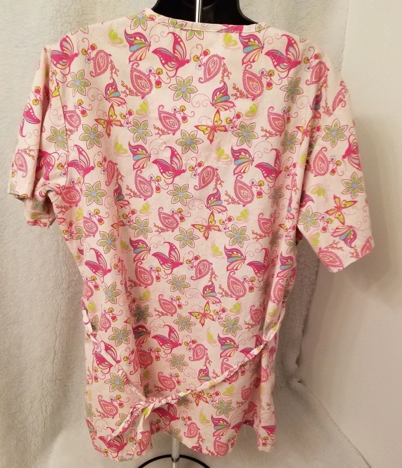 Carol's Scrubs Womens Shirt Top Blouse Size L Large 12/14 Multicolor Butterfly - Image 3 of 3