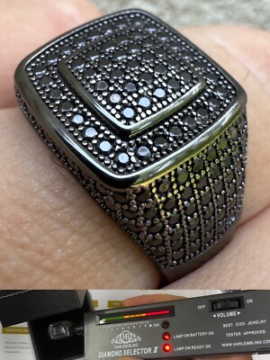 Black MOISSANITE Mens Real Solid 925 Sterling Silver Ring Black Rhodium Finish