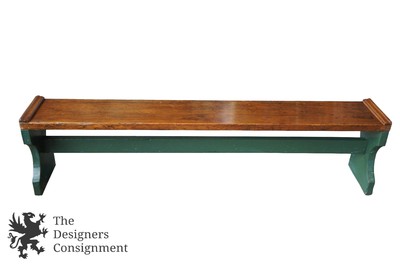 72 Distressed Pine Farmhouse Trestle Bench Seat Green Painted