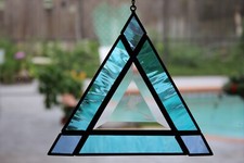 RARE Etched Stained Glass Leaded Window Suncatcher Hummingbird Triangle Bird Dec