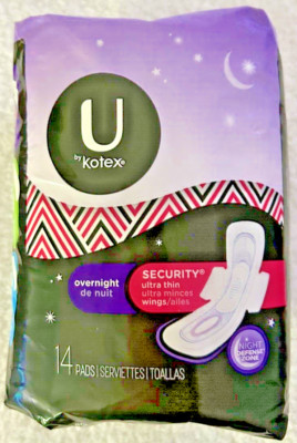 NWT U by Kotex Overnight Ultra Thin Security Pads with wings 14 Count Package