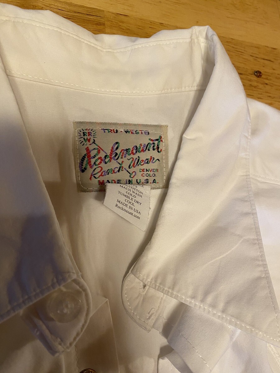 VINTAGE Tru West Rockmount Ranch Wear Shirt Mens 15 35 White Pearl
