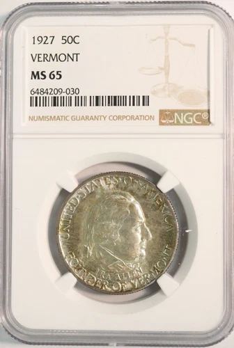 1927 VERMONT SILVER COMMEMORATIVE HALF DOLLAR NGC MS65 - GORGEOUS TONING!