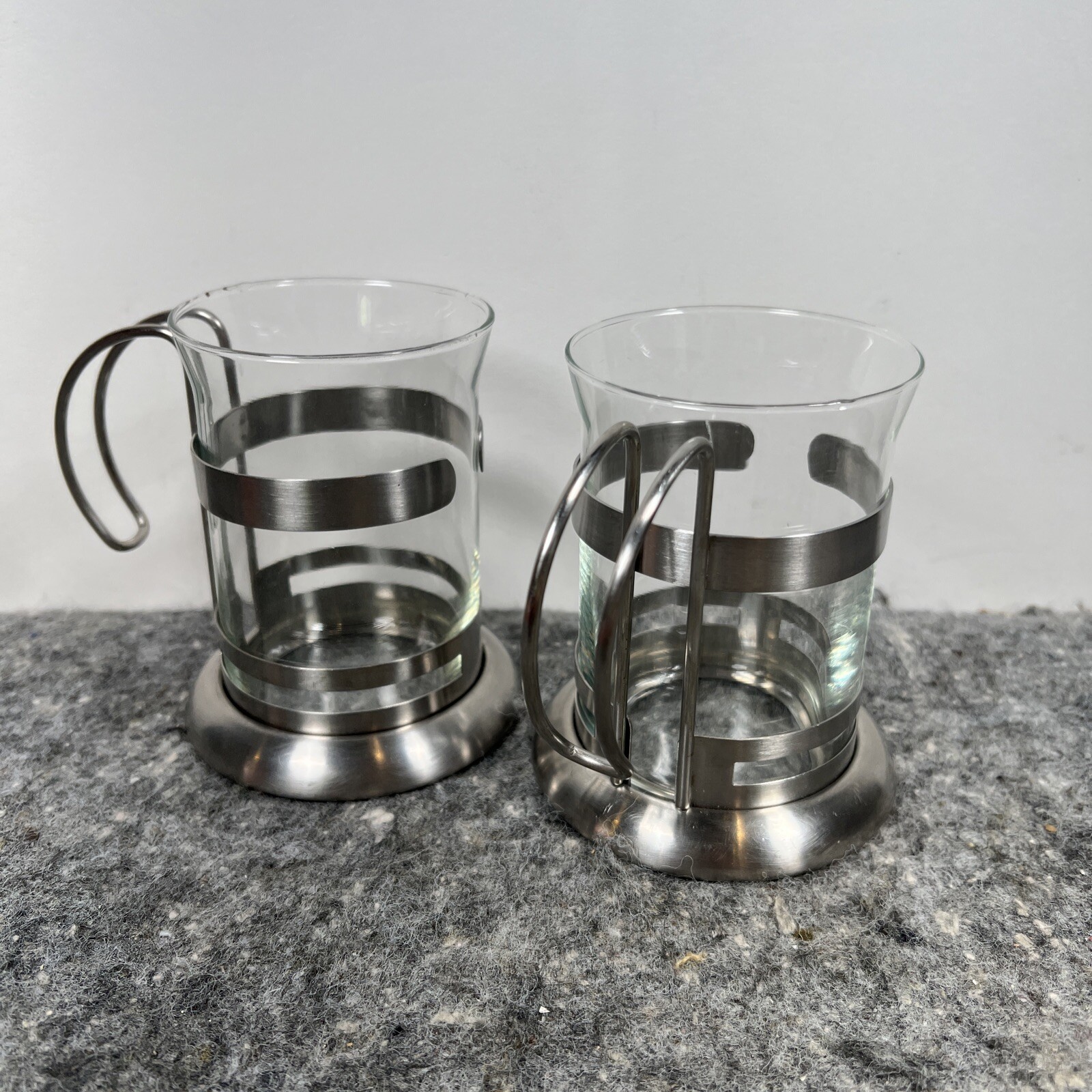 Coffee Cup Set Of 2 Glass Stainless Steel Vtg Unmarked Pyrex