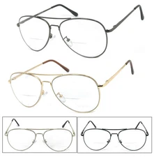 1 or 2 Pairs Metal Frame Pilot Bifocal Reading Glasses Spring Hinge Temples