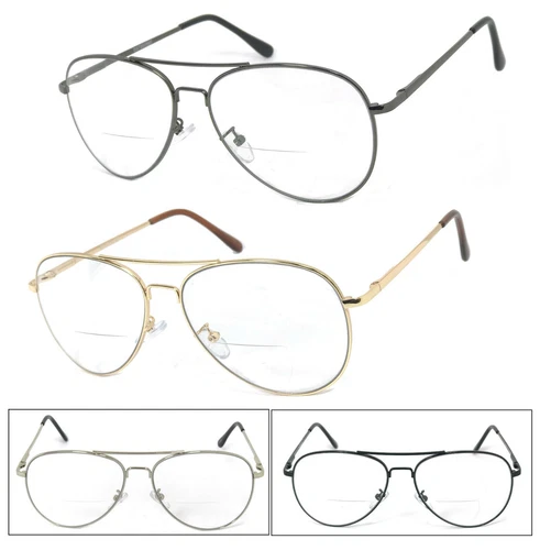1 or 2 Pairs Metal Frame Pilot Bifocal Reading Glasses Spring Hinge Temples - Picture 1 of 19