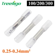 White 100-300Pcs Heat Shrink Butt Wire Connectors Crimp Terminal AWG 26-24 Gauge