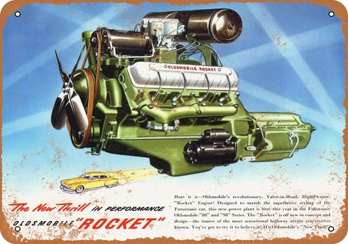 Metal Sign - 1949 Oldsmobile Rocket Engine - Vintage Look Reproduction ...
